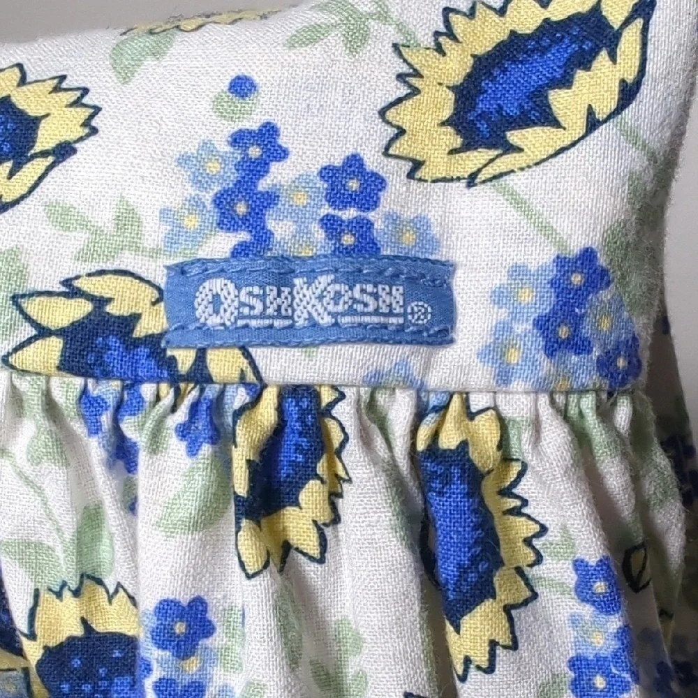 Vtg 90s OshKosh Girls 4T Blue Yellow Sunflower Cotton‎ Dress Jumper HTF! RARE!